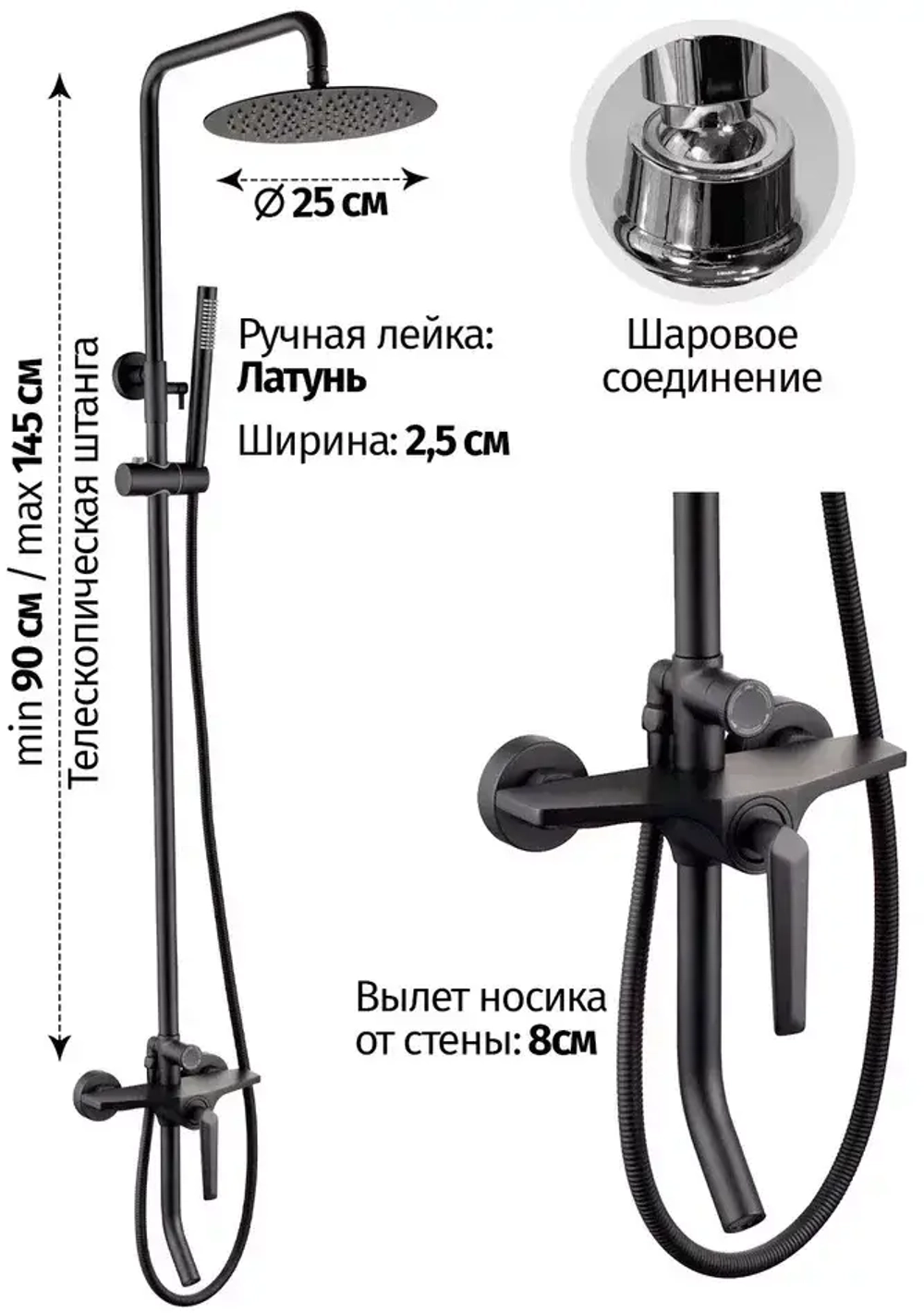Душевая система Grocenberg GB7025BL Чёрный матовый