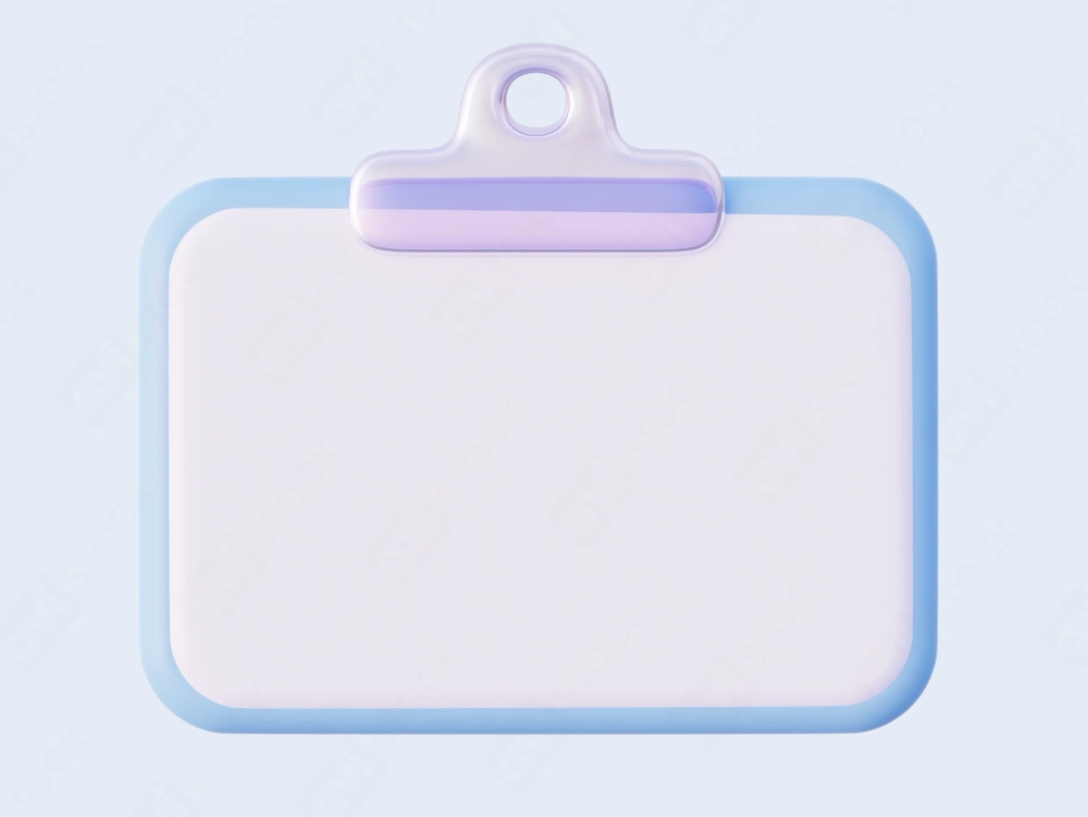 3D clipboard mockup with blank paper PNG pastel blue and violet tones