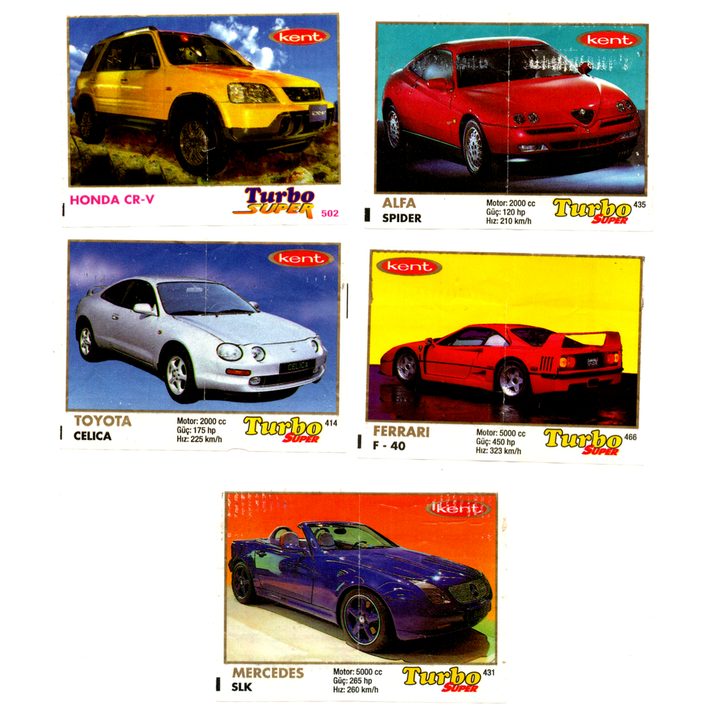 Вкладыши от жвачки Turbo Super 5 шт. Номера 414, 431, 435, 466, 502