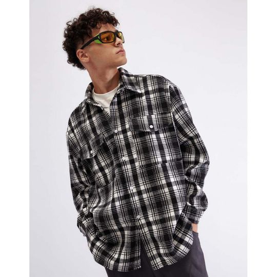 Рубашка БИЧ с шерстью клетка черно-белая