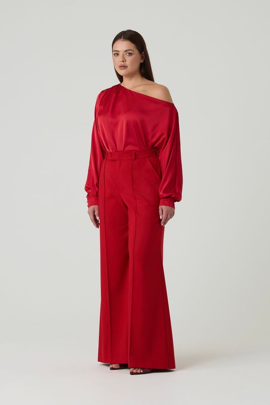 Брюки расклешенные со стрелками, красный