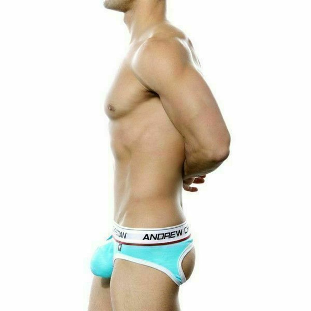 Мужские трусы джоки хлопковые c вырезом спереди Andrew Christian Jock Sky - Blue