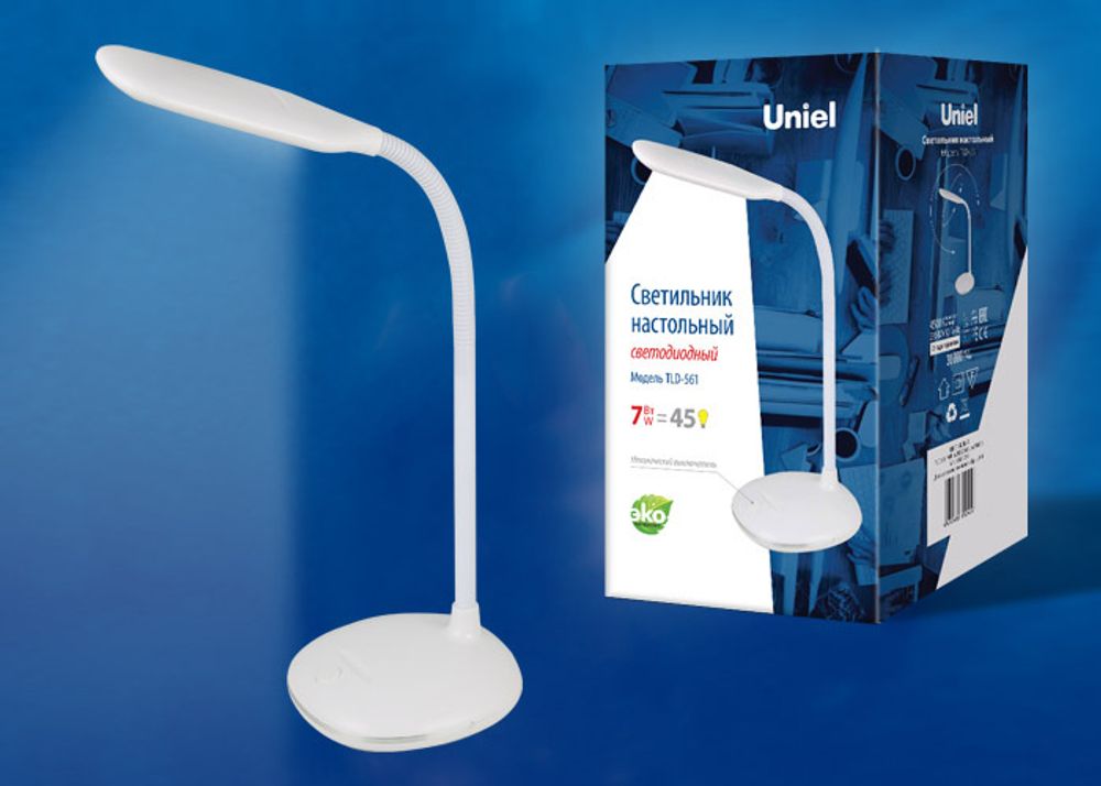 TLD-561 White/LED/450Lm/4500K Светильник настольный, 7W. Механический выключатель. Белый. ТМ Uniel