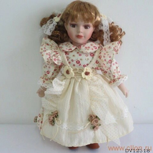 Кукла фарфоровая, 12" на подставке Porcelain Фарфор DV-12318
