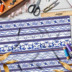 Ткань кулирная гладь ленточная гжель