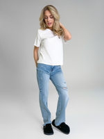 Джинсы Lanwin Х1770 однотонные прямые с дырками и необработаным краем