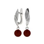 Серьги Лист с подвесом шар с вишневым янтарем