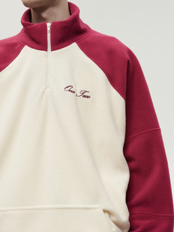 Drawstring Half-Zipped Sweatshirt Raspberry - Cream