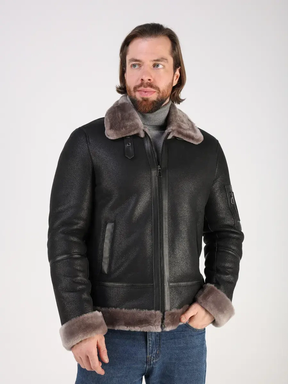 Дубленка зимняя куртка натуральная авиатор пилот