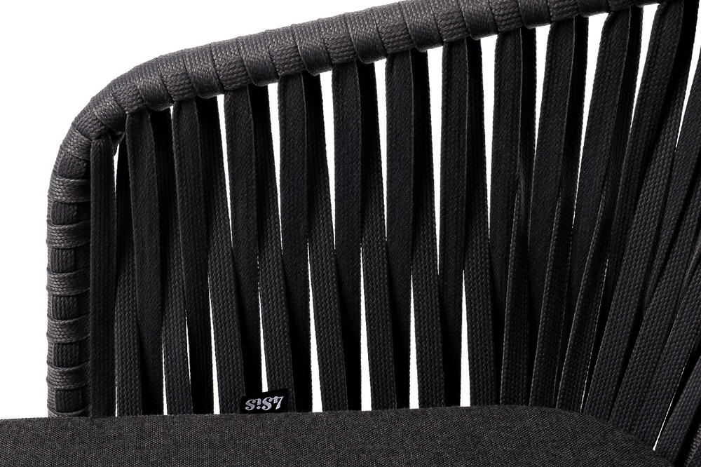 "Бордо" стул плетеный из роупа, каркас алюминий темно-серый (RAL7024) муар, роуп серый 15мм, ткань темно-серая 027