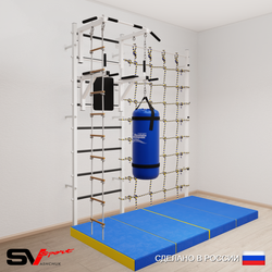 Шведская стенка Sv Sport 57250 (Турник стандарт/Брусья/Лестница/Цепь/Мешок 15кг/Мат 2м/Канатный лаз)