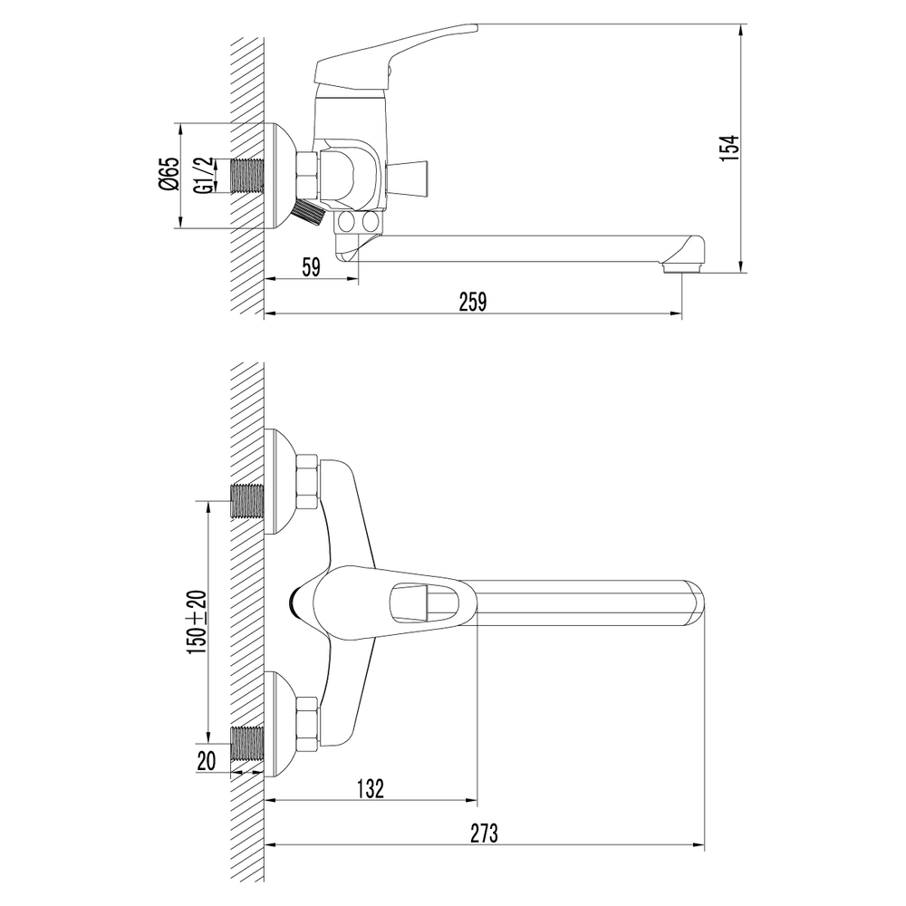 LM3110C Омега Смеситель универс.с плоским изливом,200 мм (к/к 8)
