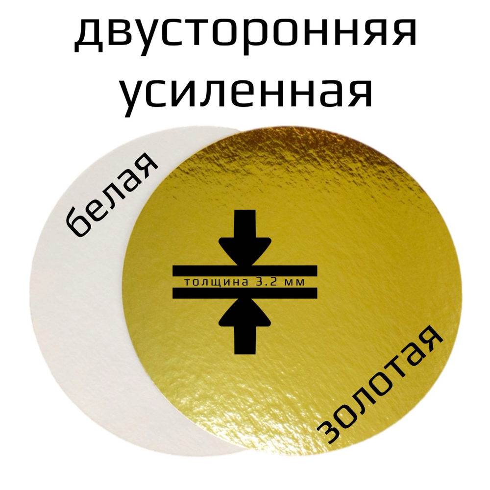 Подложка для торта усиленная 3.2 мм двусторонняя золото/серебро d26