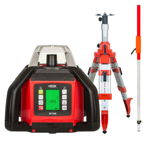 Комплект: ротационный нивелир RGK SP-500 с калибровкой + штатив RGK SH-170, рейка RGK LR-2