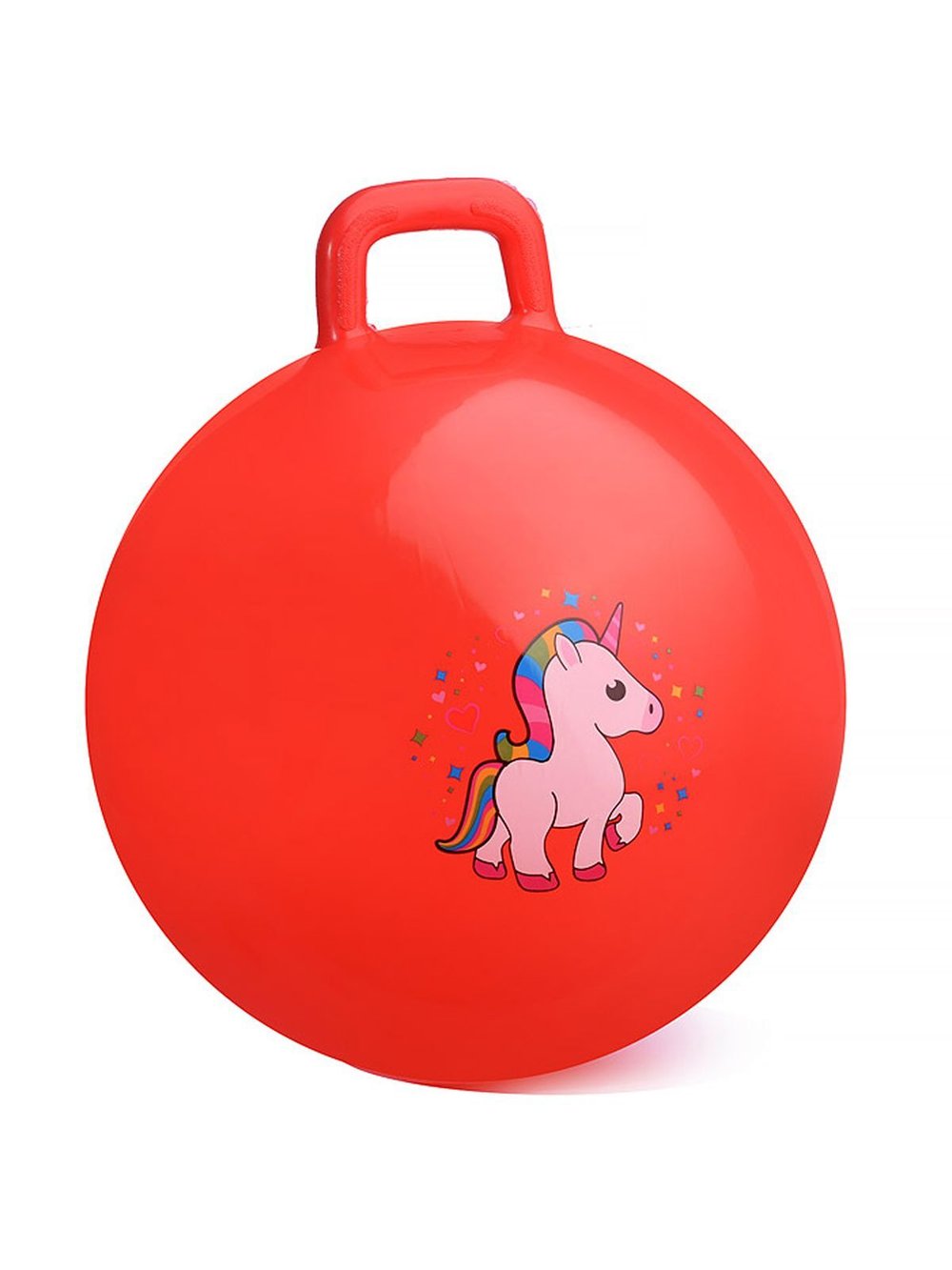 Мяч прыгун Единорожка с ручкой 55 см (красный цвет)