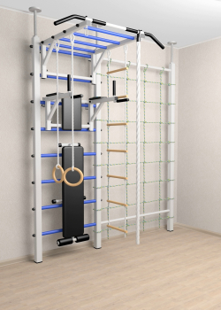 Шведская стенка Sv Sport враспор (Турник рукоход/Брусья/Скамья/Канат/Kольца/Лестница/Канатный лаз/Сетка)