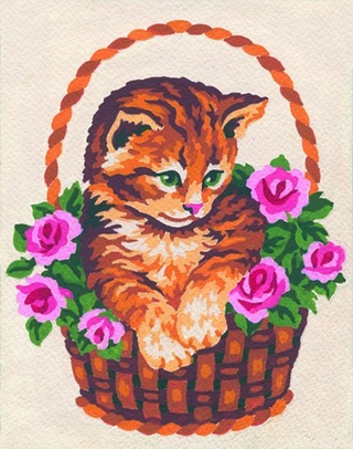 "Котенок в корзинке"-3138 канва с рисунком