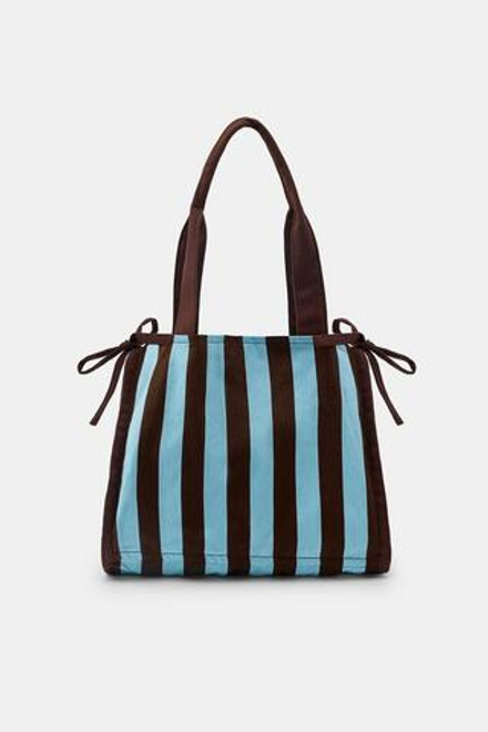 ZARA БОЛЬШАЯ СУМКА ИЗ 100% ХЛОПКА В ПОЛОСКУ, СИНИЙ