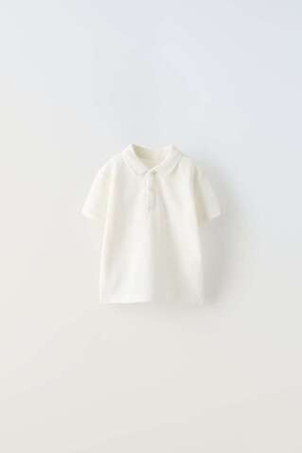 ZARA БАЗОВОЕ ПОЛО ИЗ РЕЛЬЕФНОЙ ТКАНИ, БЕЛЫЙ