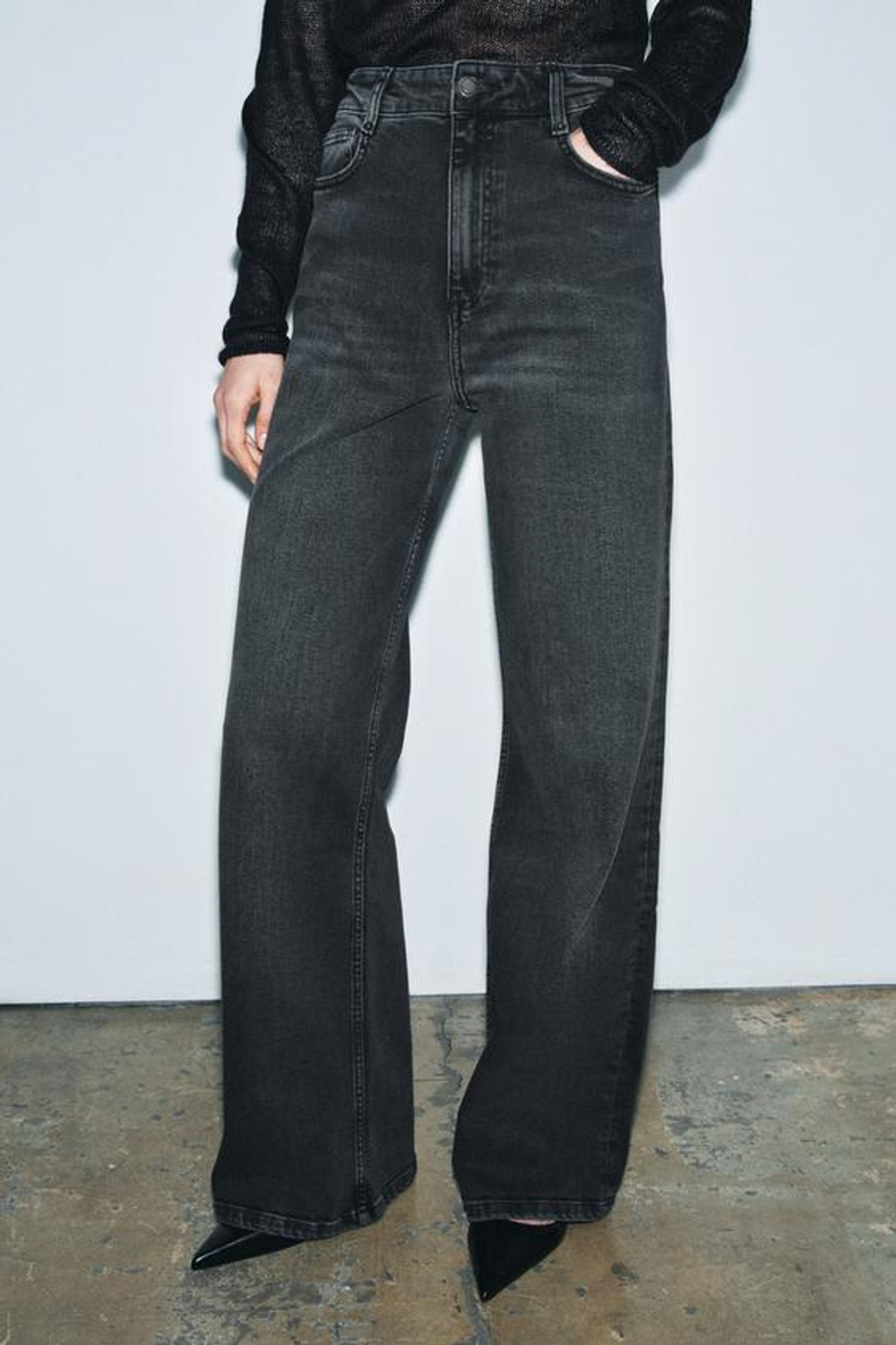 ZARA ДЖИНСЫ WIDE LEG С ВЫСОКОЙ ПОСАДКОЙ — ZW COLLECTION, СЕРЫЙ