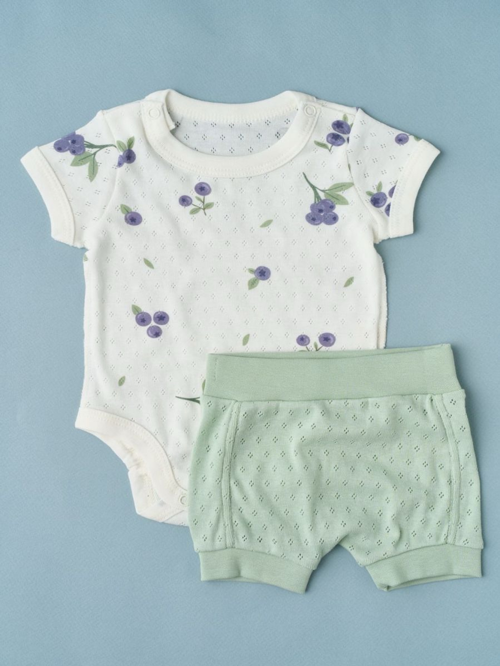 Боди "Голубики" и шортики, Крем/ментоловый