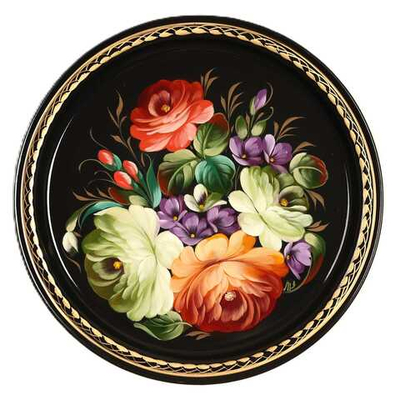 Жостовский поднос декоративный, размер 22 см (A5), металлический