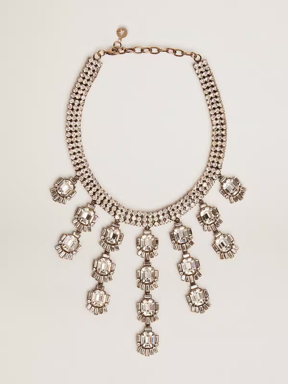 Necklace in antique gold color with drop crystals