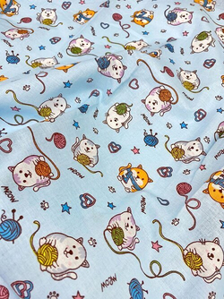 Ситец "Кошечки на желтом" шир 95 см.