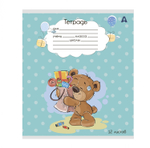 Тетрадь 12л., клетка, Alingar, скрепка, блок офсет, 100% белизна, мелованный картон (стандарт), "Плюшевые мишки", 5 дизайнов в пленке т/у