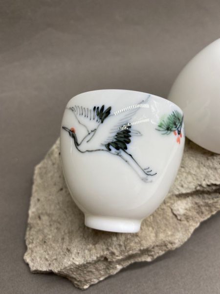 Чашка белая с аистом, фарфор, 50мл