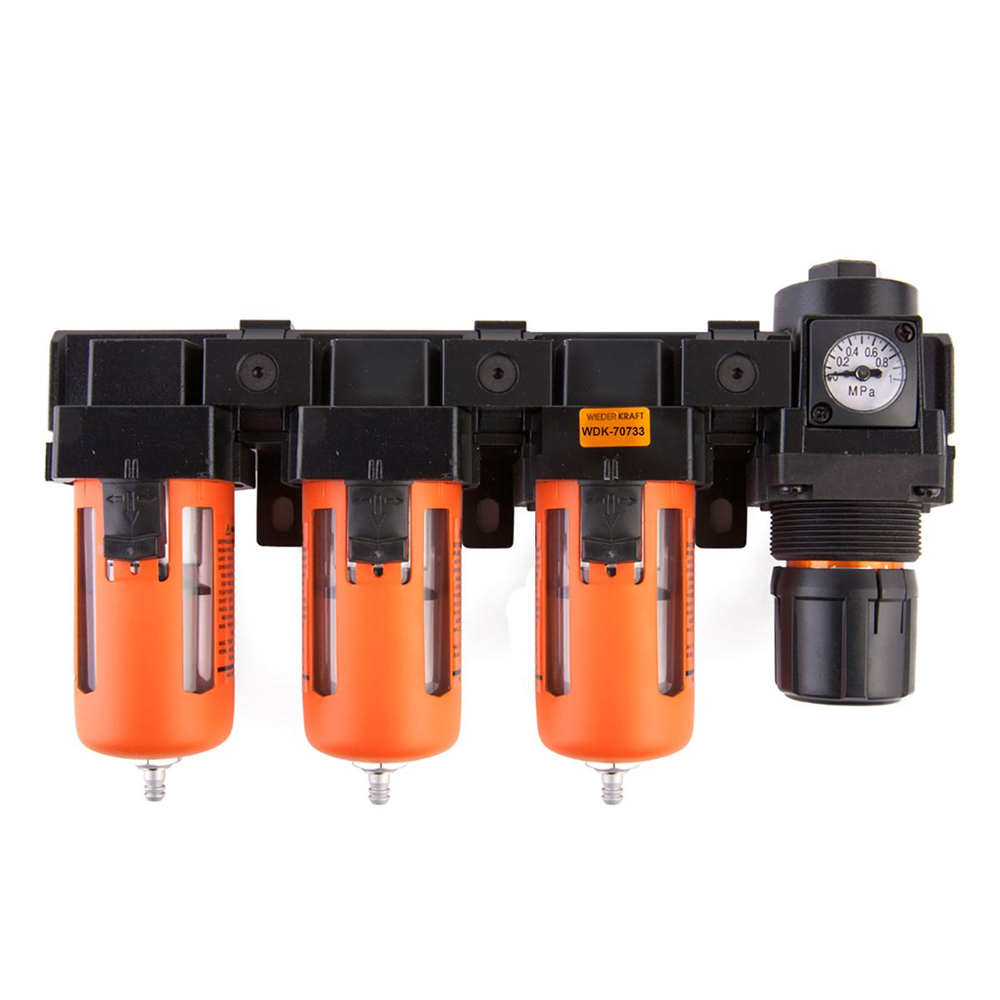 WDK-70733 Блок подготовки воздуха 3/8" трехступенчатый с влагомаслоотделителем, регулятором и маноме