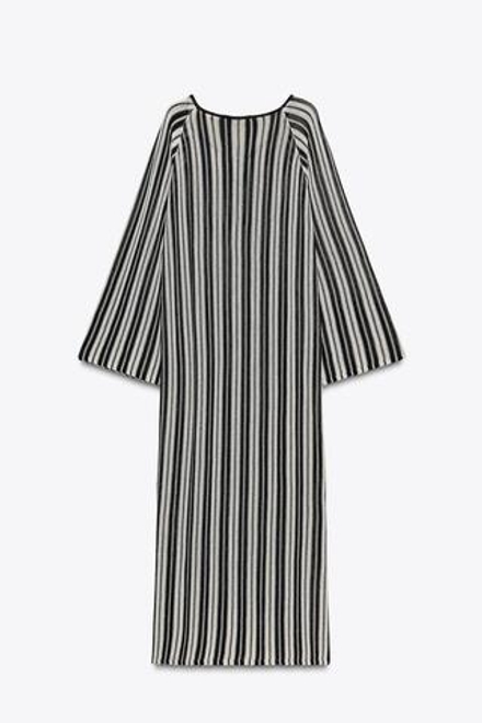 ZARA ТРИКОТАЖНОЕ ПЛАТЬЕ В ПОЛОСКУ С ЛЬНОМ, ЭКРЮ/ЧЕРНЫЙ