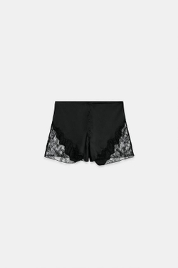 ZARA АТЛАСНЫЕ ШОРТЫ С КРУЖЕВОМ — ZW COLLECTION, ЧЕРНЫЙ
