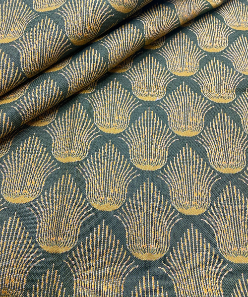 Гобеленовая ткань Золотые колосья на зелёном фоне ширина 175 см