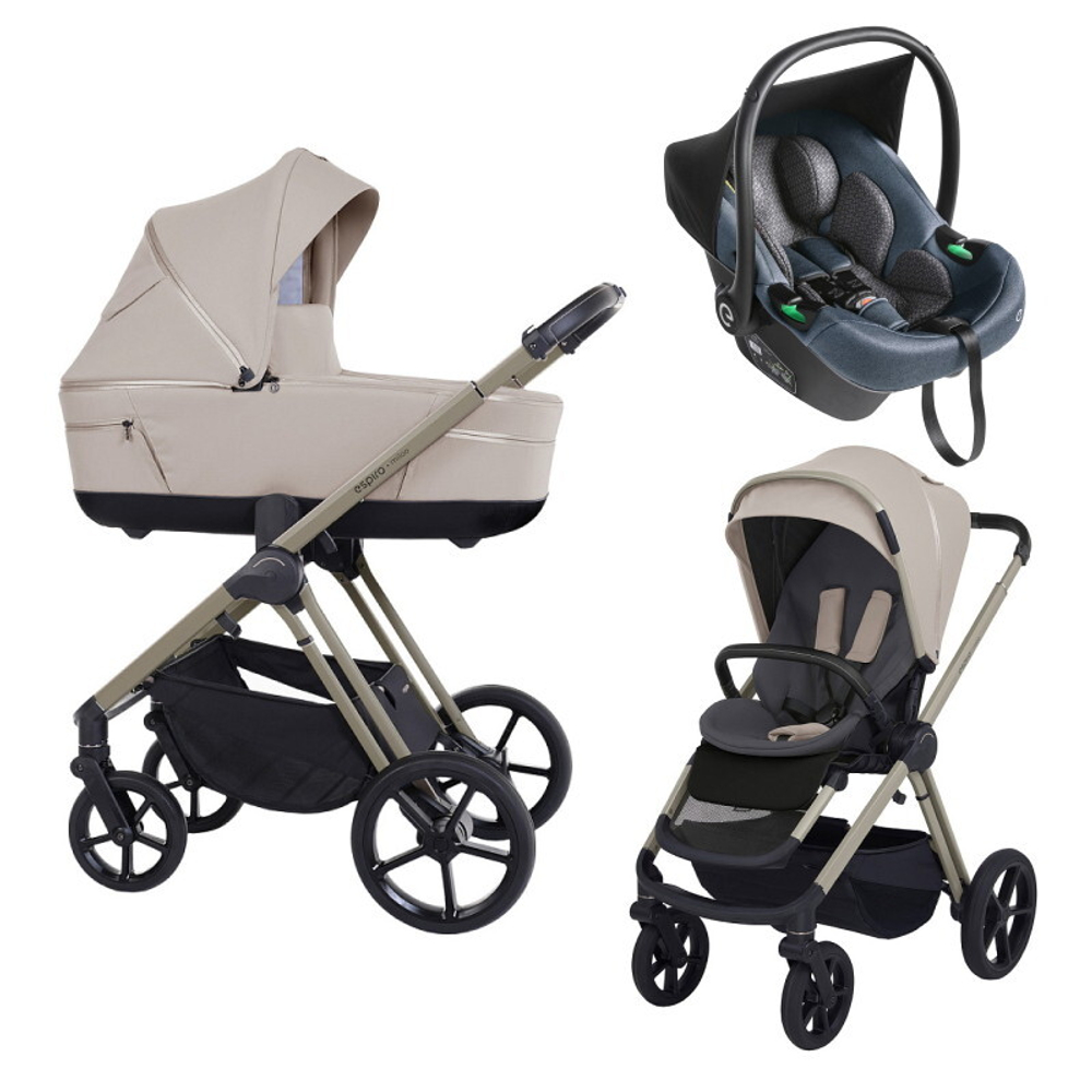 Детская коляска 3 в 1 Espiro Miloo 2025 и автокресло Pi Gray blue 219 white pearl / Серый/синий (Gray blue 103)