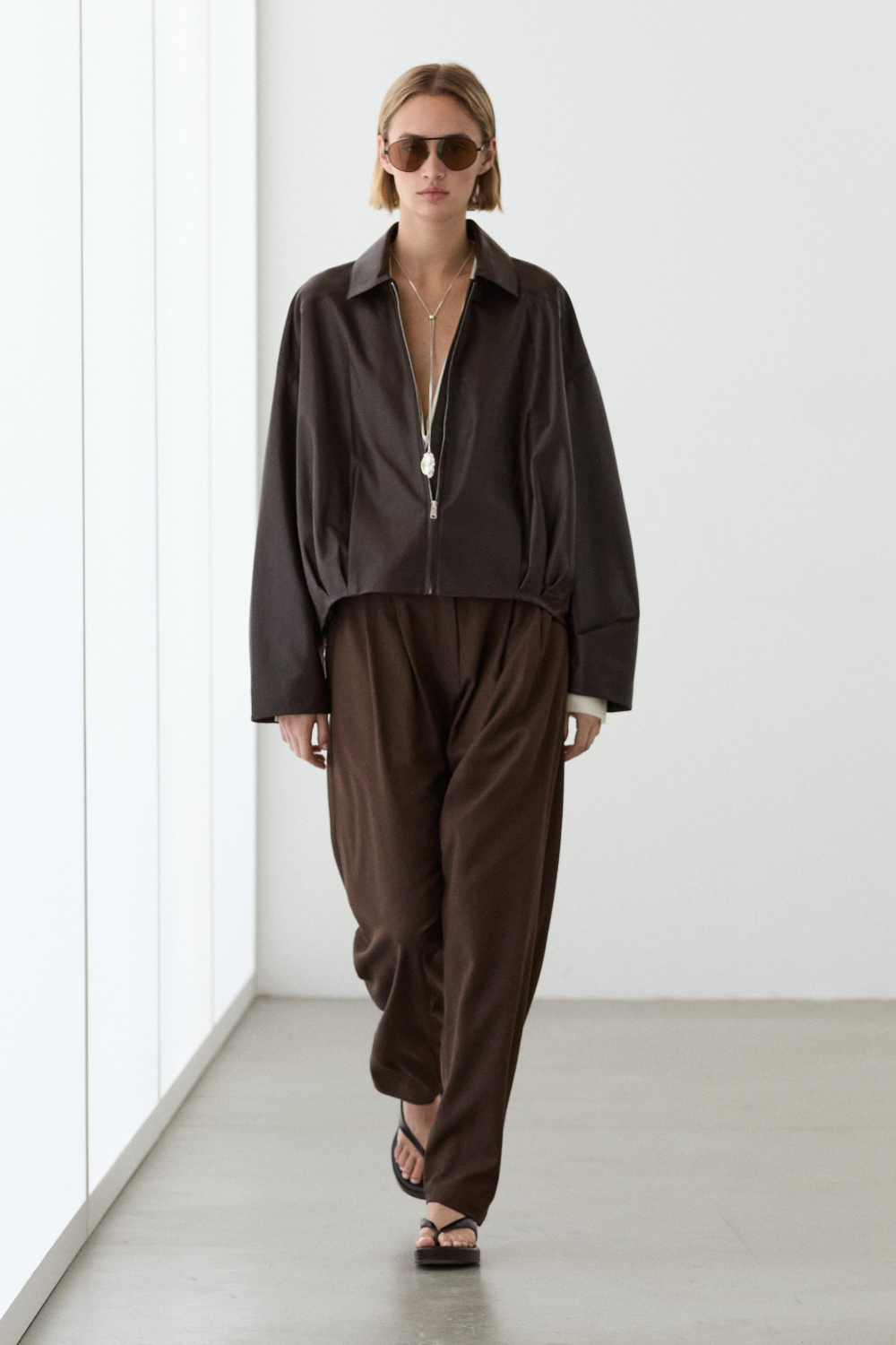 Massimo Dutti Куртка из кожи наппа со складками, коричневый