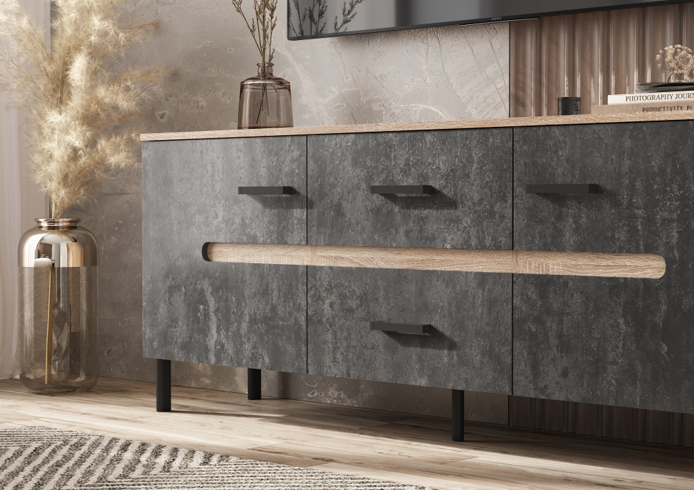 Тумба для ТВ Ким (металл), Бетон графит, Сонома