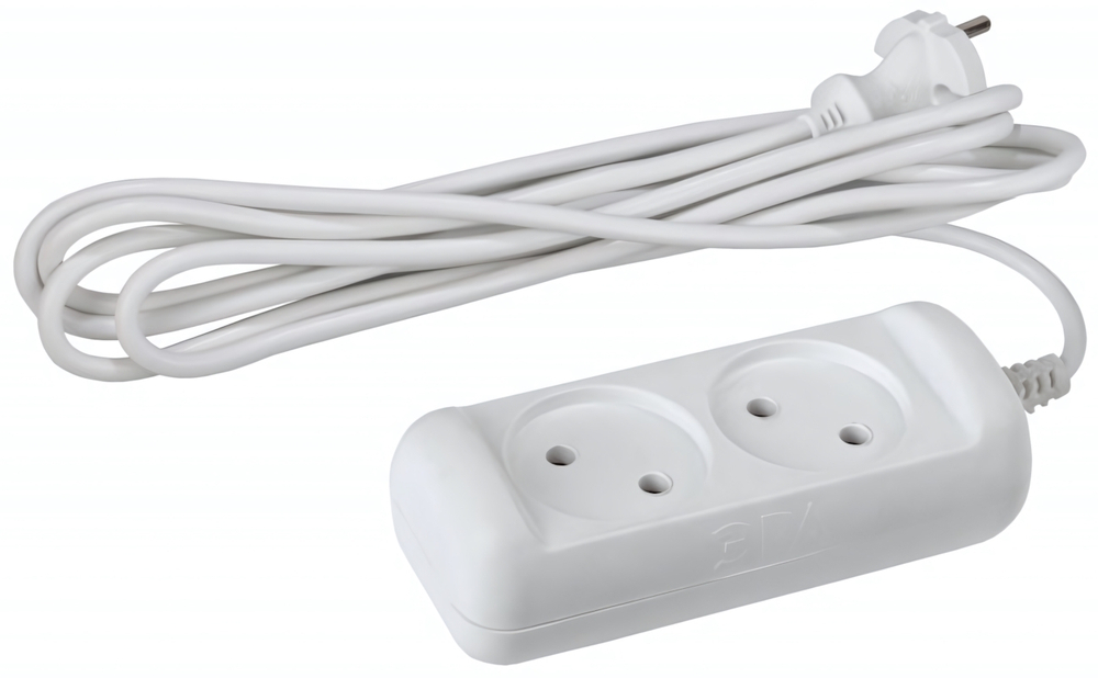 Удлинитель 2гнезда 5м с заземлением ПВС 2200Вт 3x0.75мм² Эра (20)