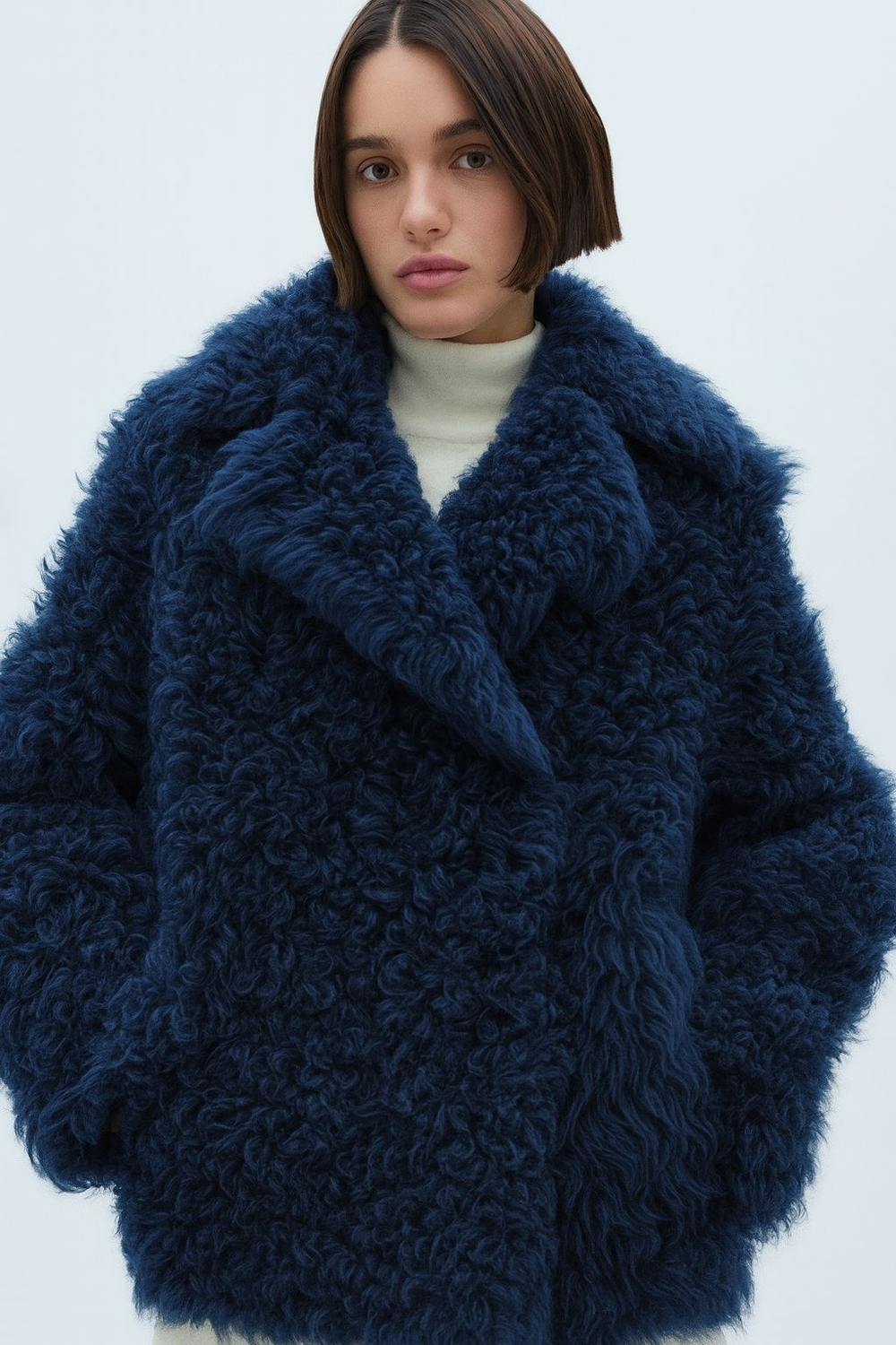 Дубленка двусторонняя синяя