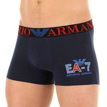 Мужские трусы боксеры темно-синие Emporio Armani с красно-синей резинкой