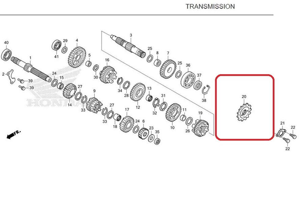 14T. 23801-KYJ-900/23801-KYJ-901. . SPROCKET, DRIVE (14T). Honda CRF250L, CB-CBR250/300, CMX300 Rebel