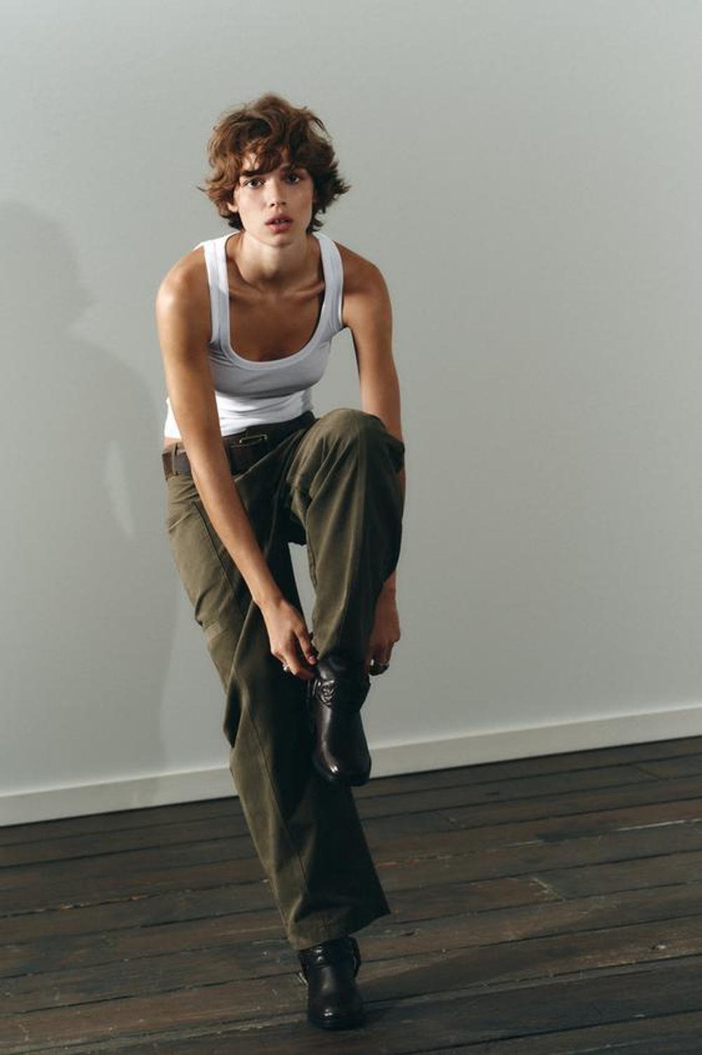 ZARA БРЮКИ-КАРГО BALLOON, ТЕМНЫЙ ХАКИ