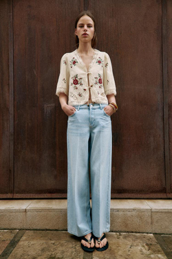 ZARA ДЖИНСЫ Z1975 WIDE-LEG СО СРЕДНЕЙ ПОСАДКОЙ И ЗАУТЮЖЕННЫМИ СТРЕЛКАМИ, ГОЛУБОЙ