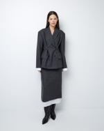 Юбка из тонкой шерсти с подъюбником из хлопка елочка серый/белый