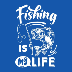 print PewPewCat рыбака Fishing is my life белый для синей футболки