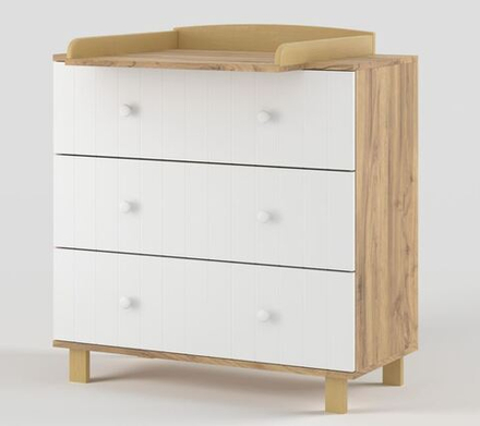 Комод RONNIE МДФ , ширина 80 см,3 ящика . цвет белый/дуб