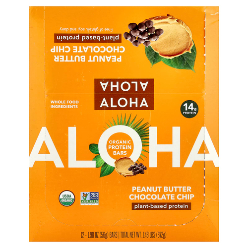 Aloha, Organic Protein Bars, Peanut Butter Chocolate Chip, 12 Bars, 1.98 oz (56 g) Each