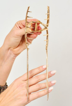 Заколка-краб для волос. Петля со стразами и подвесками. Цвет золото. Китай