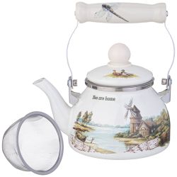 ЧАЙНИК AGNESS ЭМАЛИРОВАННЫЙ СО СЪЕМНЫМ ФИЛЬТРОМ ИЗ НЖС СЕРИЯ "FAMILY HOUSE", 0,85 Л