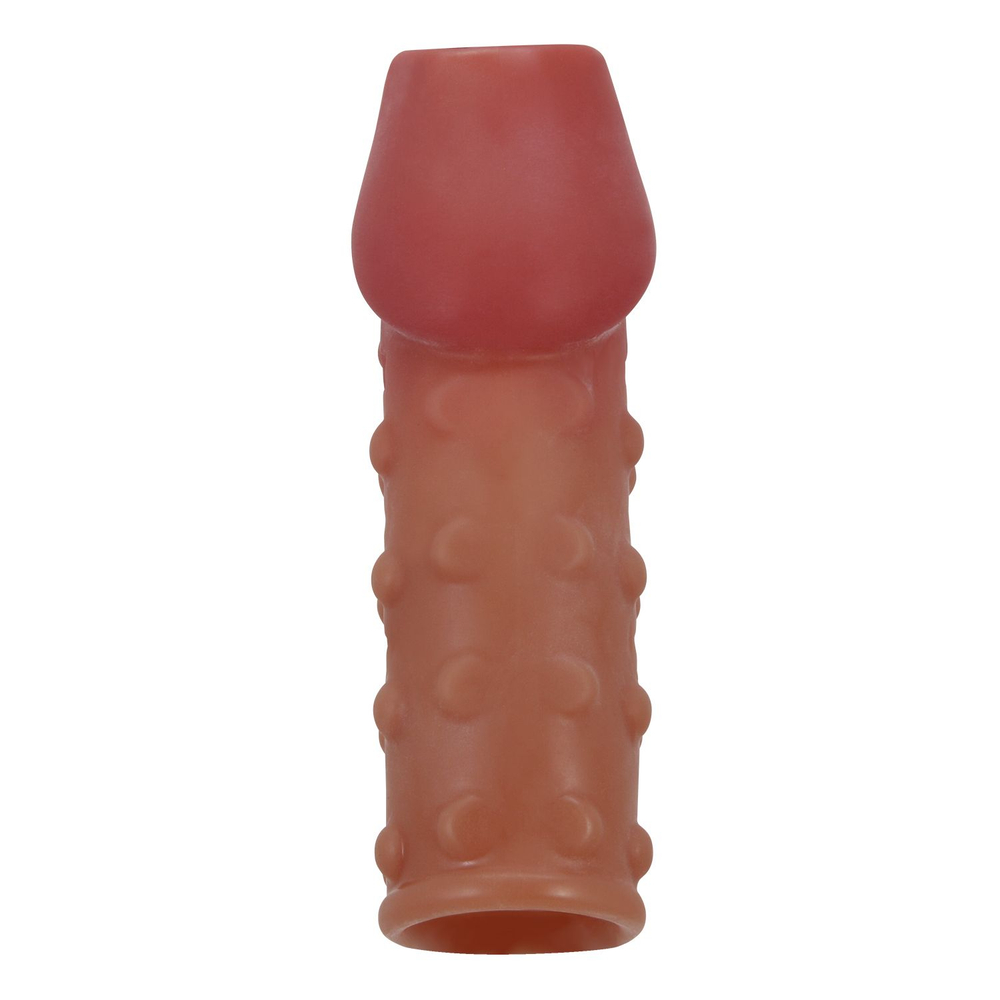 Телесная открытая насадка на пенис с бугорками - 19,8 см. (Цвет: телесный)